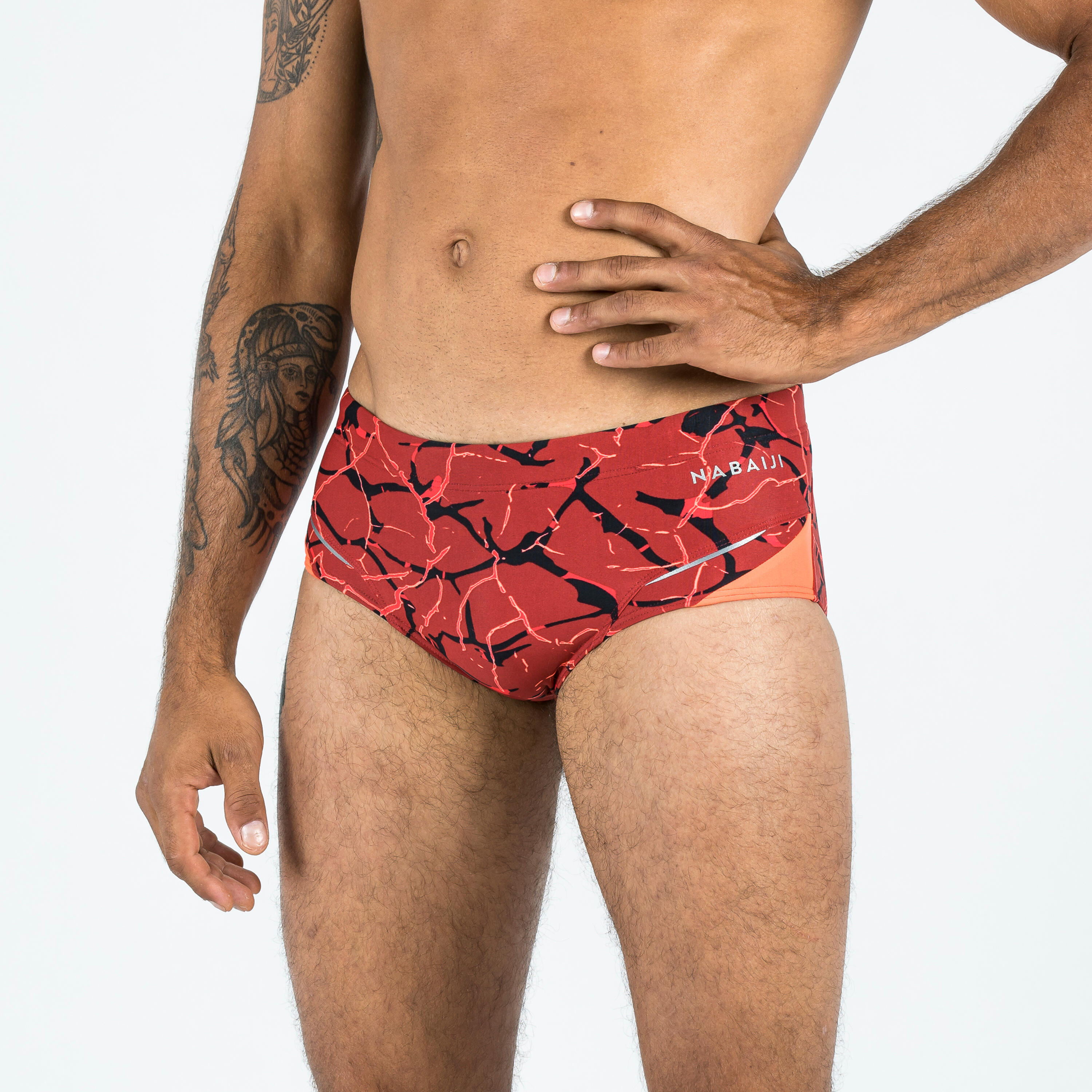 Slip de bain bandeau natation entraînement homme, All lava rouge 3/9