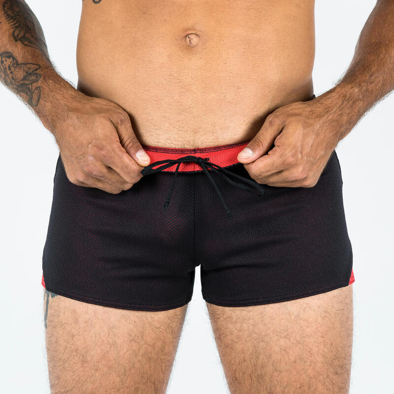 Bañador Natación Bóxer 900 Hombre Negro Rojo Resistencia