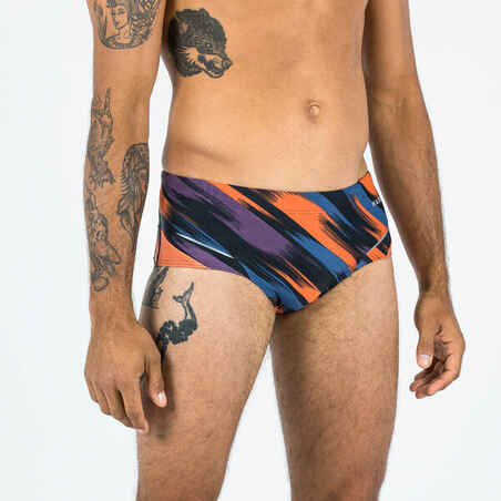 MEN'S SQUARE-CUT SWIMMING BRIEFS 900 BALEO BLUE PURPLE ORANGE