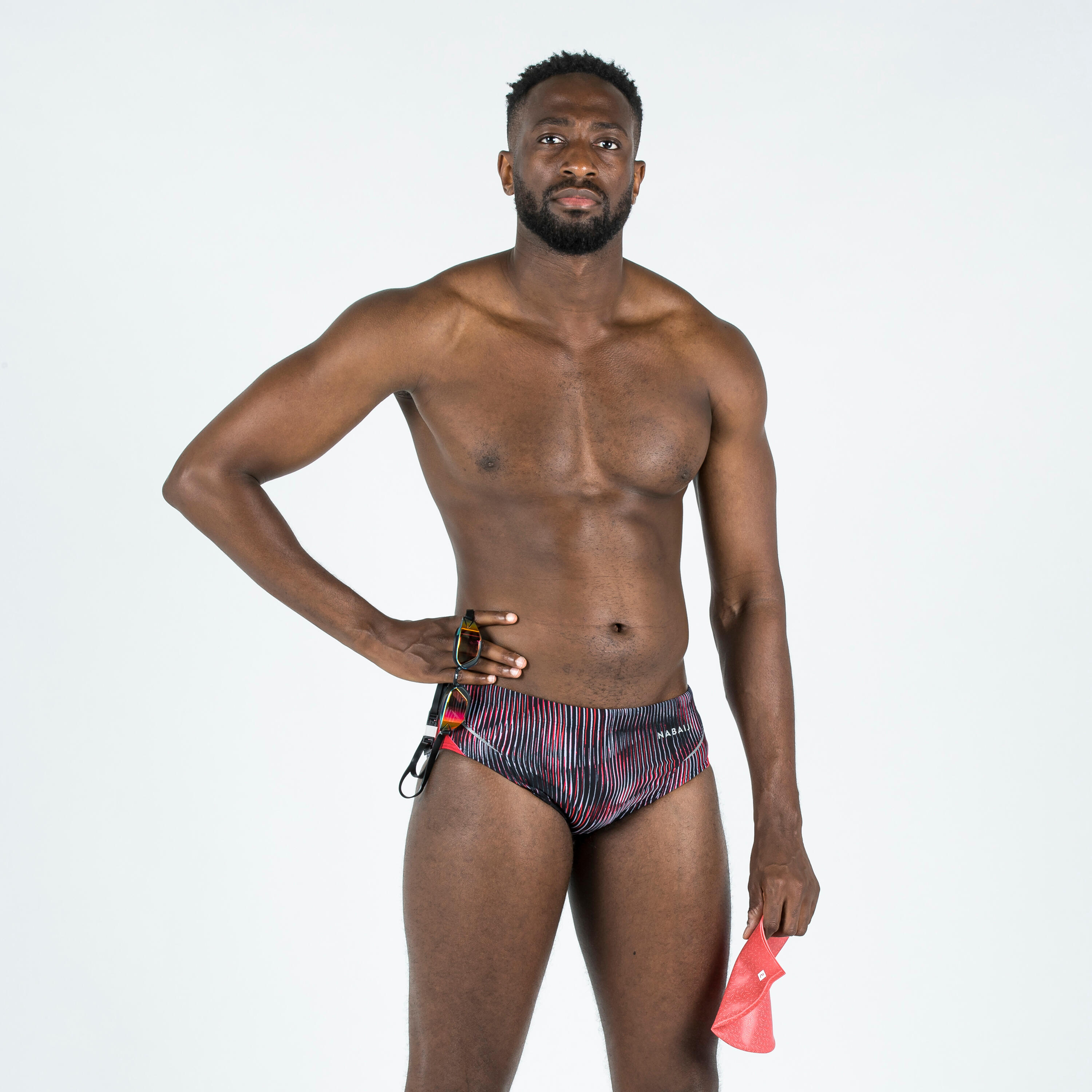 MAILLOT DE BAIN NATATION HOMME  SLIP 900 PRINT ALL GRAN ROUGE 2/10