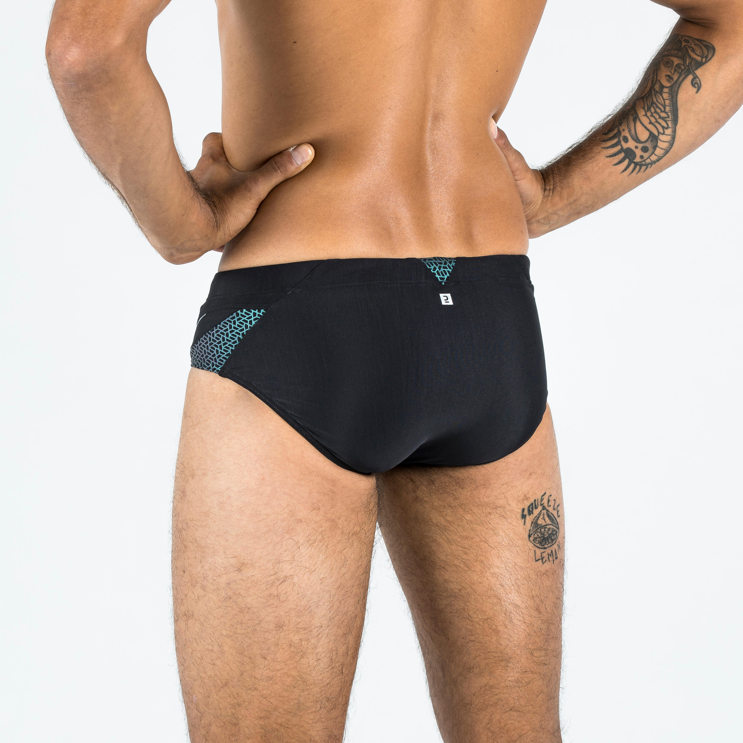 MEN'S swimming BRIEFS 900 YOKE TRAM Black Green 4/7