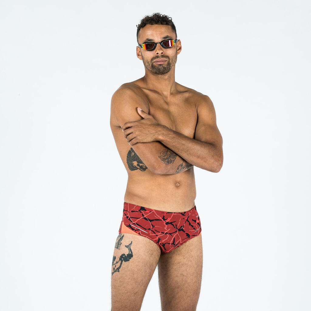 MEN'S SWIMMING SQUARE-CUT BRIEFS 900 ALL LAVA RED