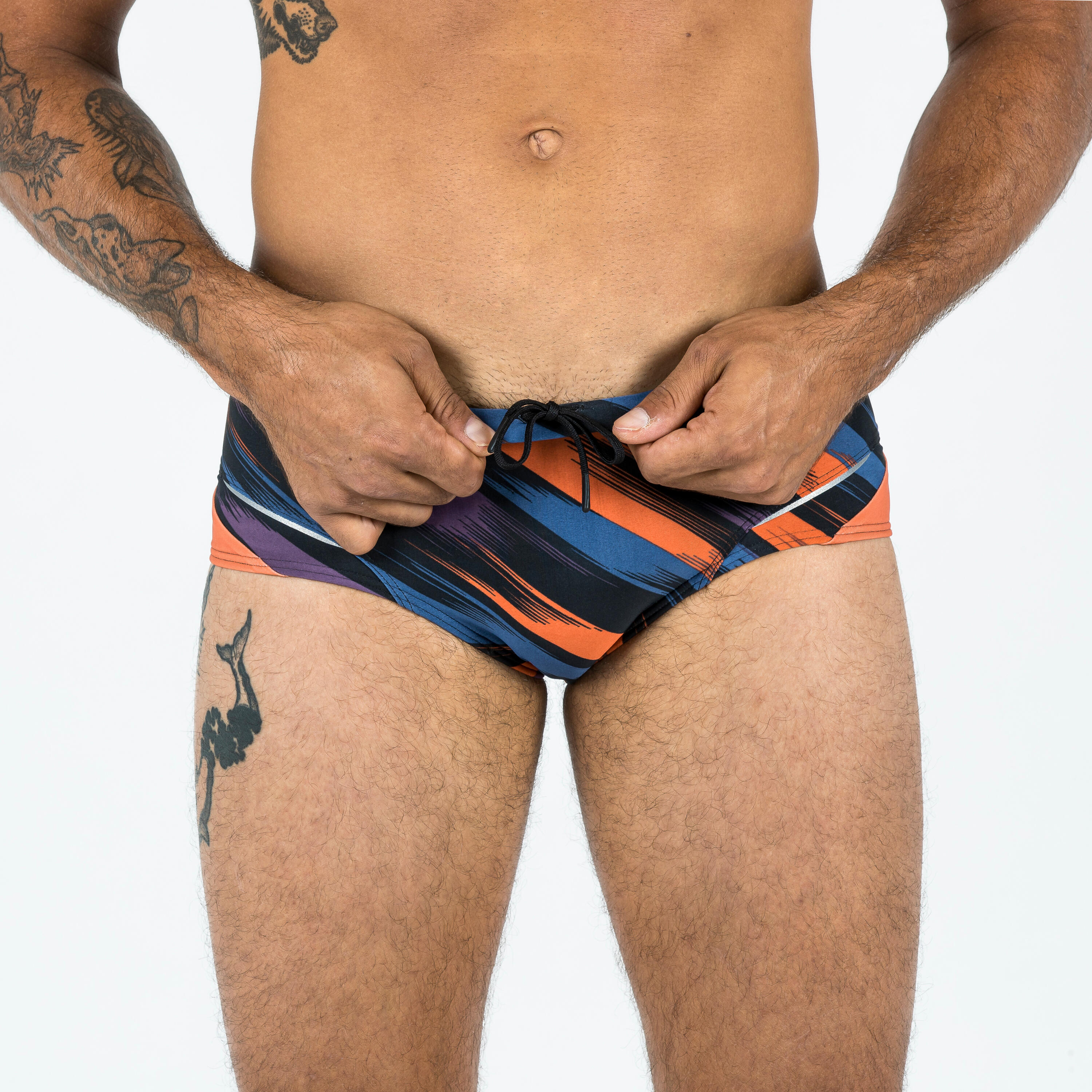 Men’s square-cut swimming briefs 900 baleo blue purple orange 5/11