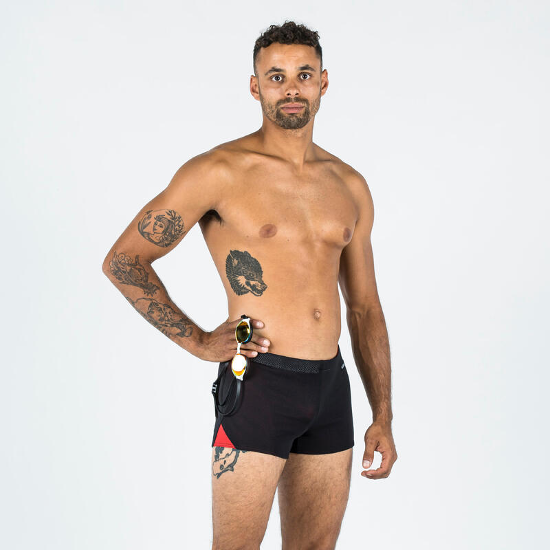 CALÇÕES CURTOS DE NATAÇÃO BOXER HOMEM 900 PRETO VERMELHO