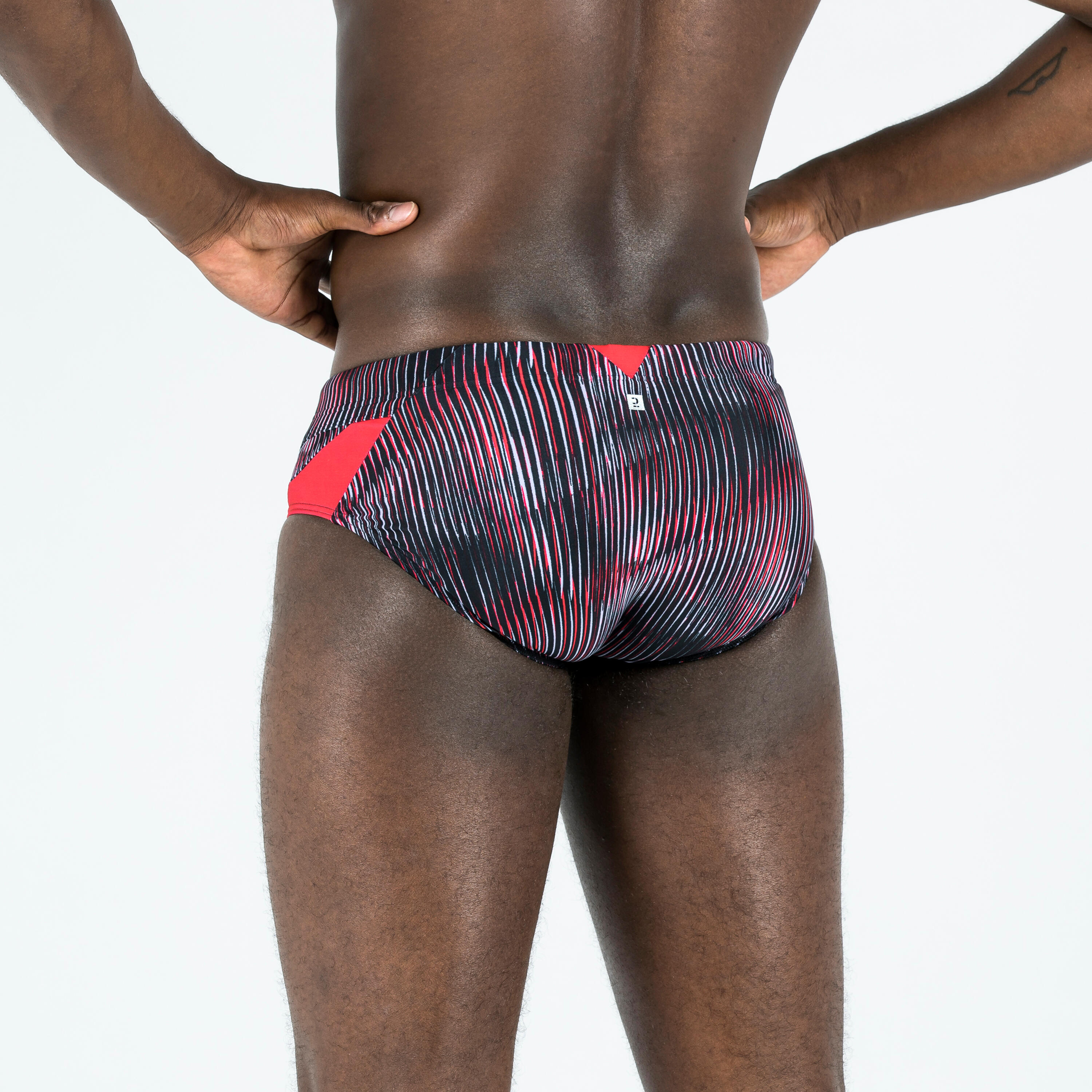 MAILLOT DE BAIN NATATION HOMME  SLIP 900 PRINT ALL GRAN ROUGE 4/10