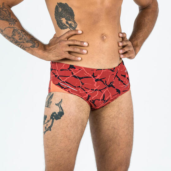 Slip de bain bandeau natation entraînement homme, All lava rouge