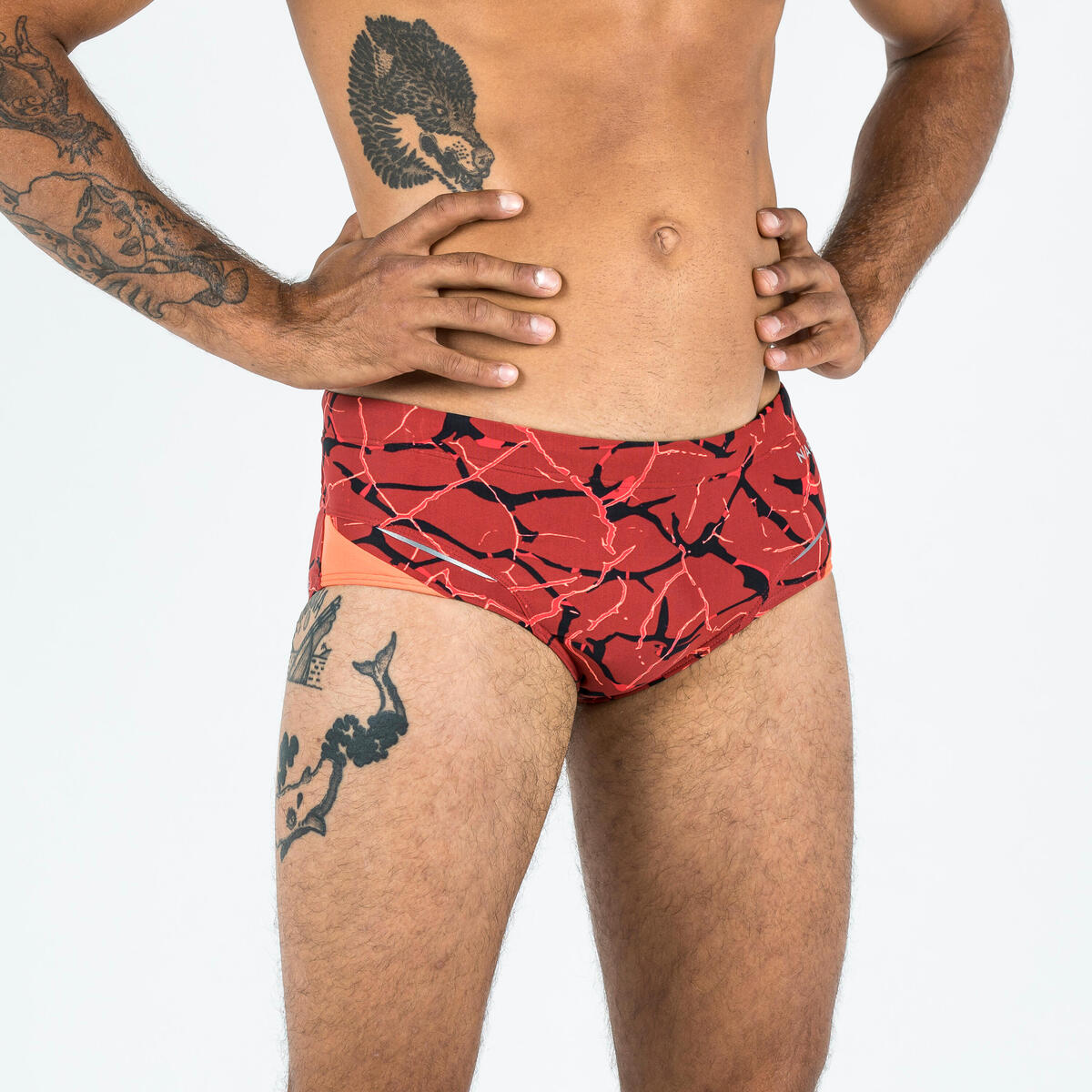 Maillot natation homme slip bandeau 900 all lava rouge