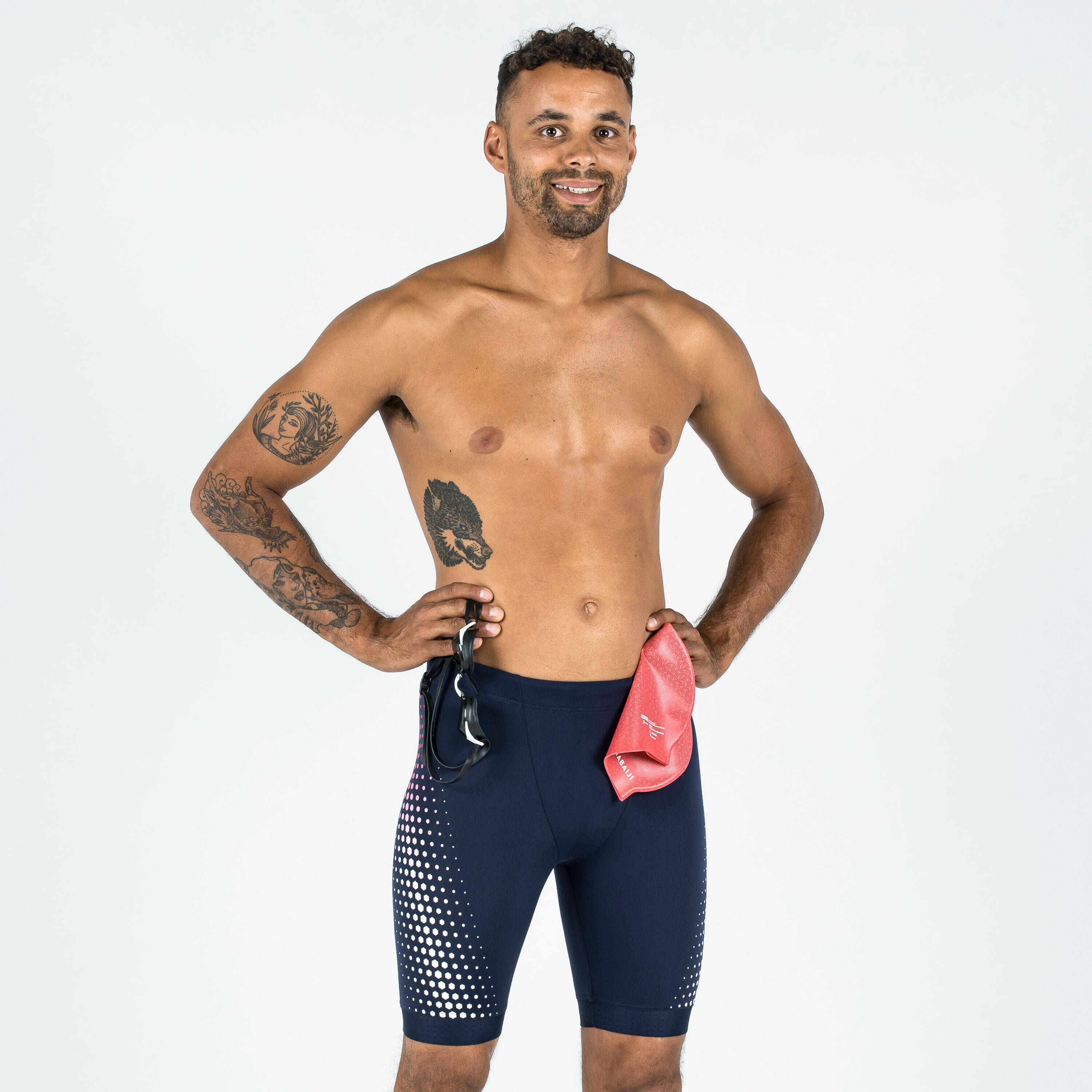 Swimming Jammer Fiti Secure Fit & Stretchable Blue Red Mesh -  2