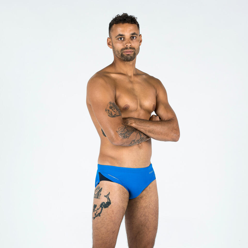 MEN'S swimming trunks BRIEFS 900 YOKE ALL TRAM Blue