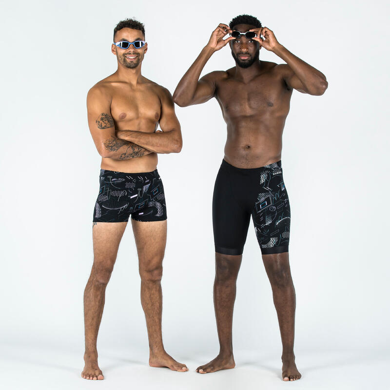 Swimsuit men BOXER 500 FITI BASK BLACK PURPLE