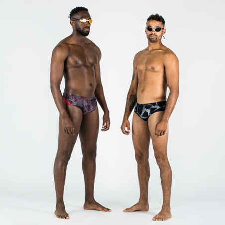 Men's swimming briefs SLIP900 PRINT ALL ICE Black white