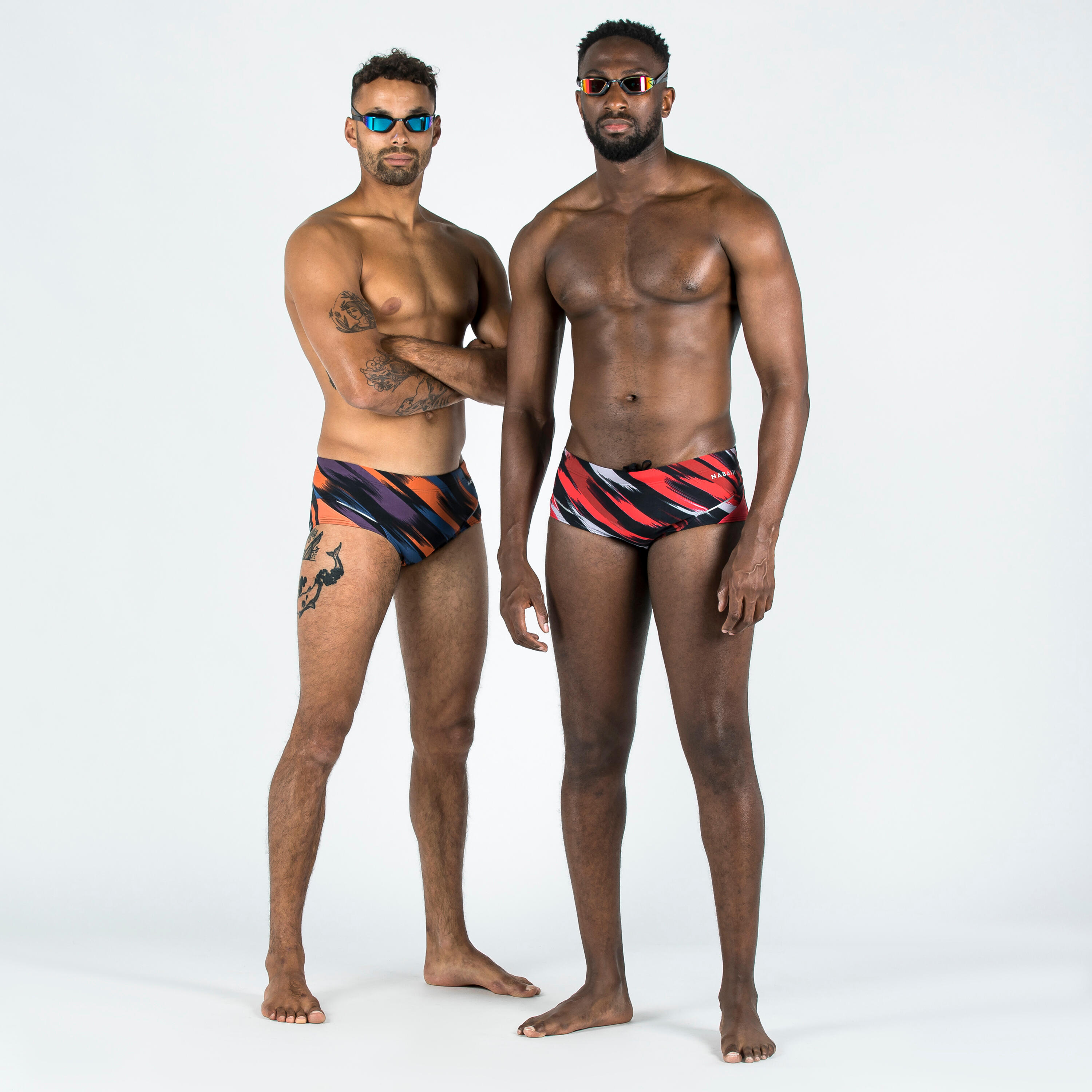 Men’s square-cut swimming briefs 900 baleo blue purple orange 6/11