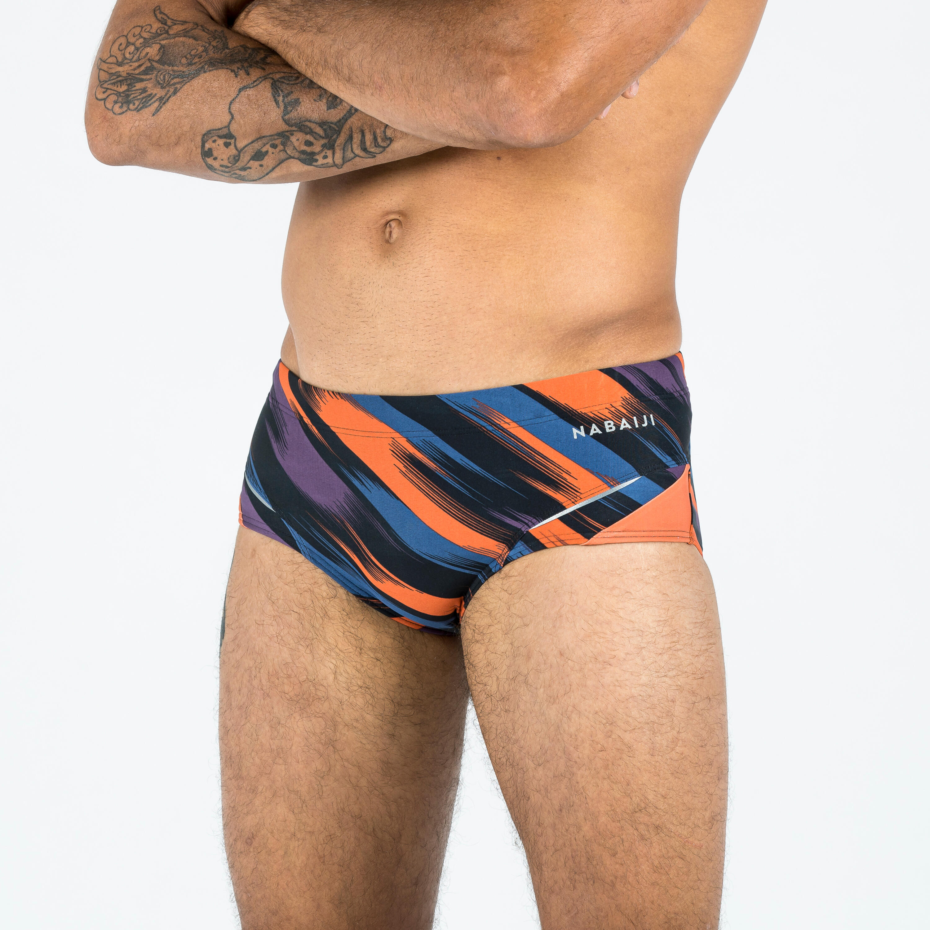 Men’s square-cut swimming briefs 900 baleo blue purple orange 3/11