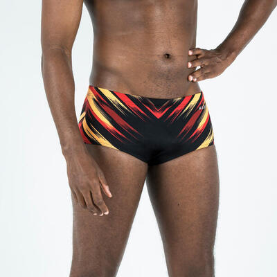 Badehose Slip Herren Kastenform - 900 Blast schwarz/rot