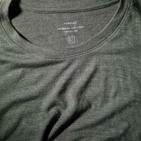 Vyriški žygių marškinėliai su merinosų vilna „Travel 500“, tamsiai žalsvi