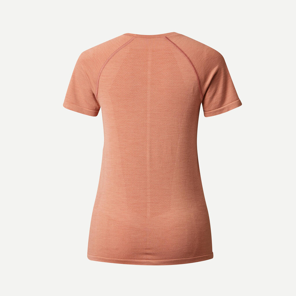 Merinoshirt Damen kurzarm nahtlos Trekking - MT900 peach