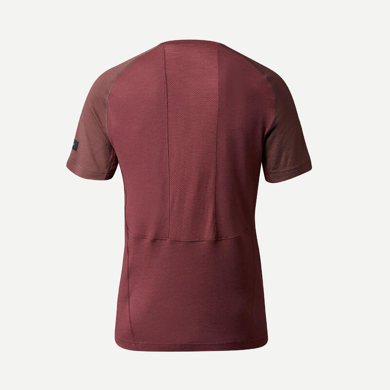 T-shirt lana merinos trekking uomo MT500 WOOL bordeaux