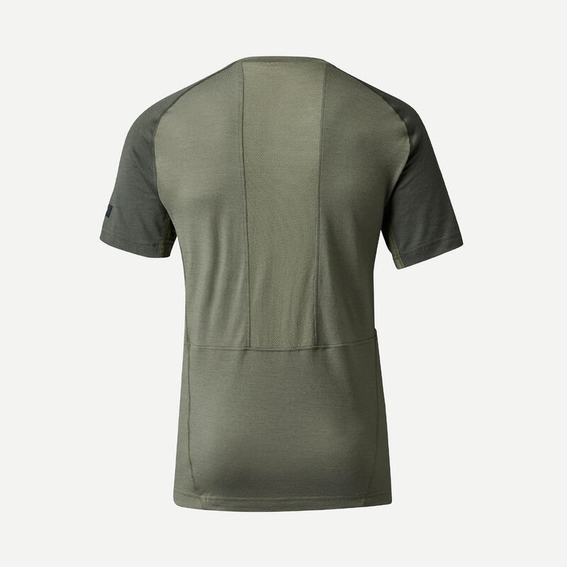 T-shirt lana merinos trekking uomo MT500 WOOL verde oliva