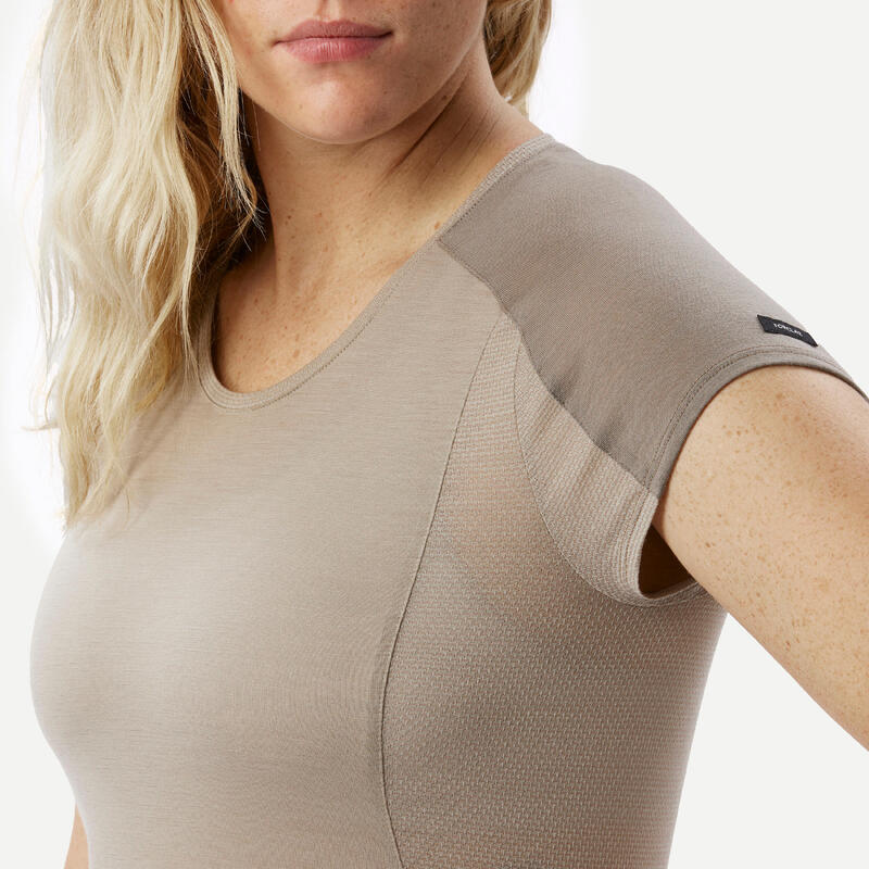 T-shirt de trek manches courtes en laine mérinos Femme - MT500