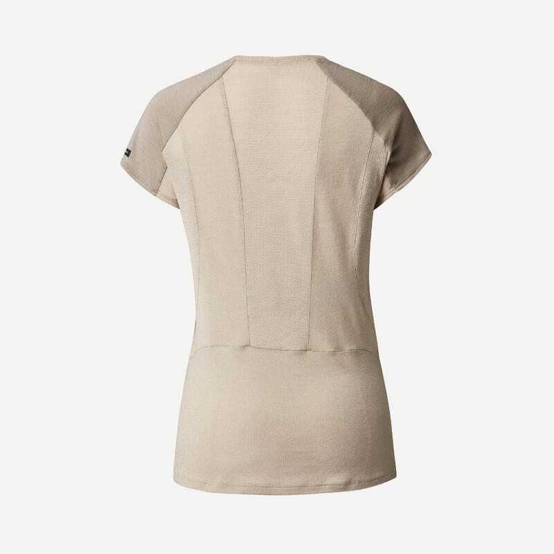 T-shirt lana merinos trekking donna MT500 WOOL beige