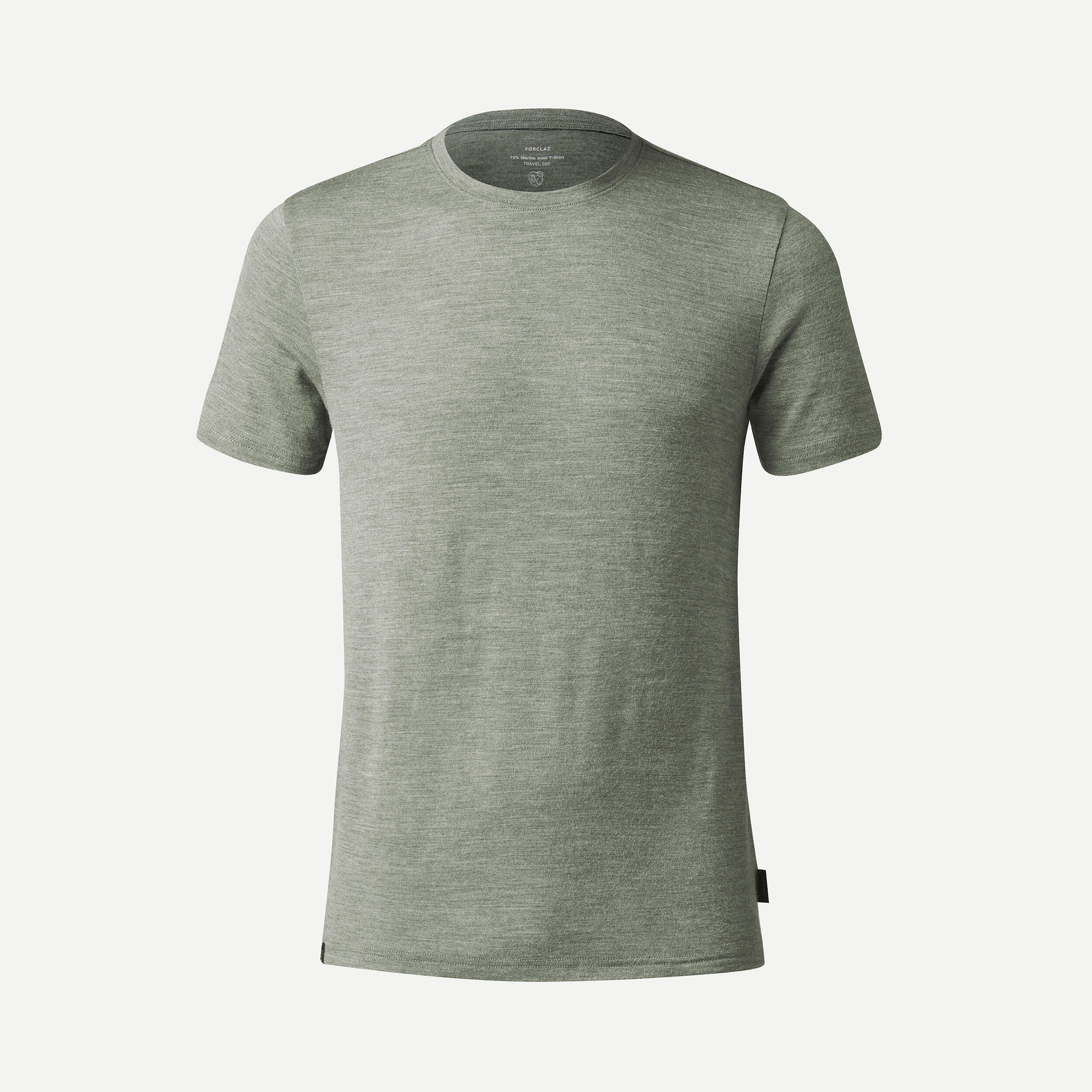 Men’s short-sleeved Merino wool hiking travel t-shirt - TRAVEL 500 khaki 5/6