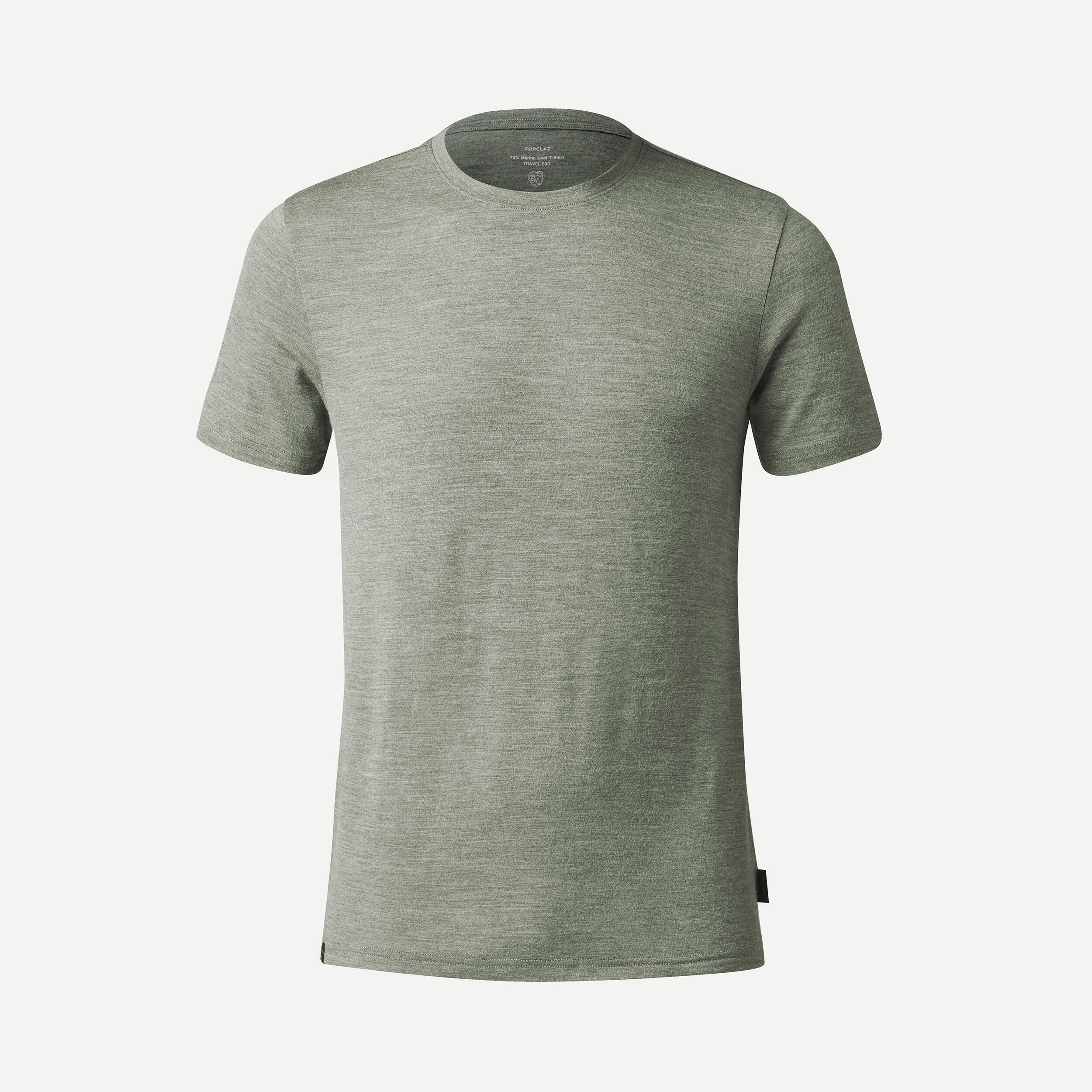 T-shirt lã merino de trekking viagem - travel 500 caqui homem