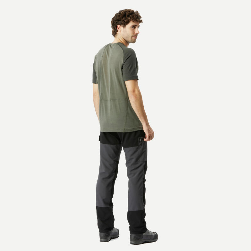 T-shirt lana merinos trekking uomo MT500 WOOL verde oliva