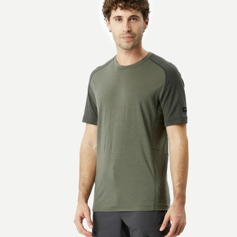 T-shirt lana merinos trekking uomo MT500 WOOL marrone