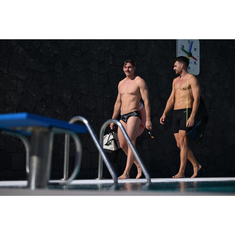 Maillot de bain natation homme slip900 print all ice noir blanc