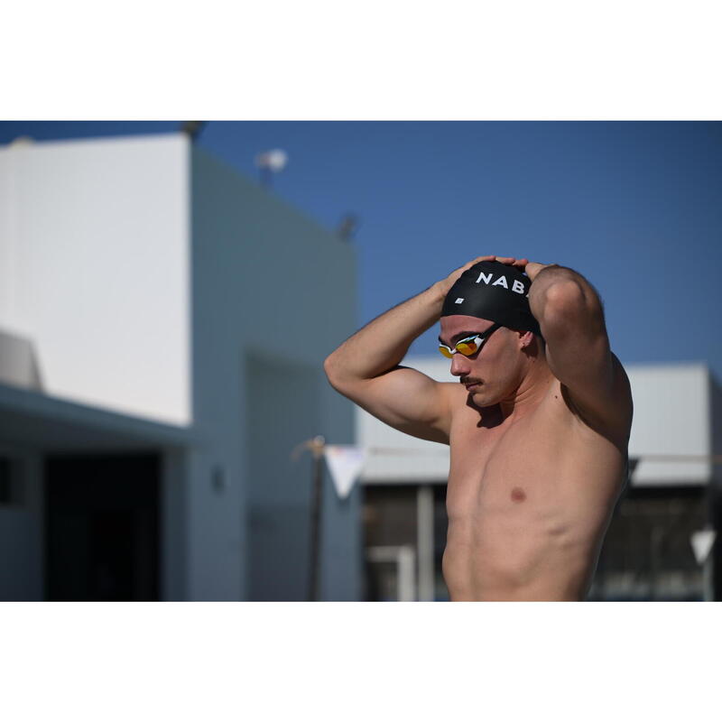 Schwimmbrille verspiegelte Gläser Einheitsgröße - BFit schwarz/orange 