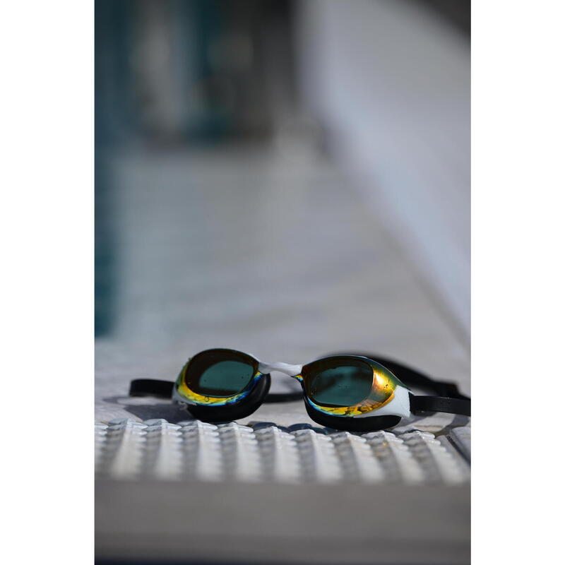 Schwimmbrille verspiegelte Gläser Einheitsgröße - BFit schwarz/orange 