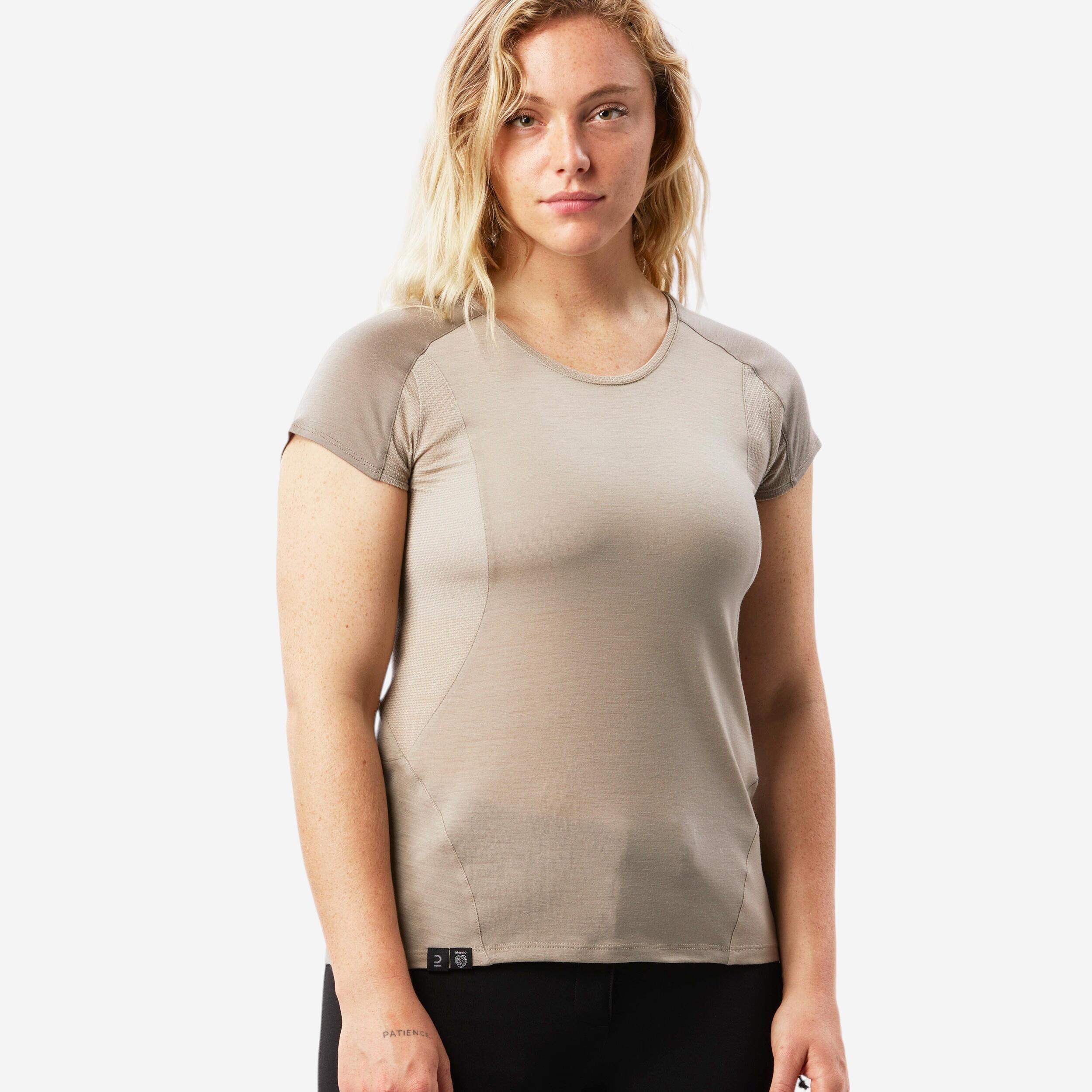 T-shirt trek a maniche corte in lana merino da donna - MT500