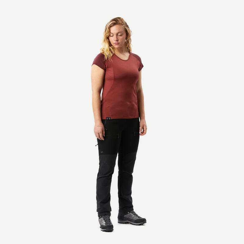 T-shirt de trek manches courtes en laine mérinos Femme - MT500