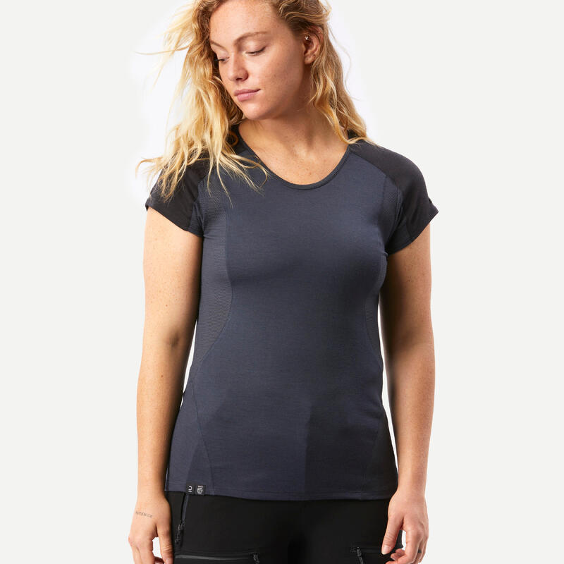 T-shirt de trek manches courtes en laine mérinos Femme - MT500