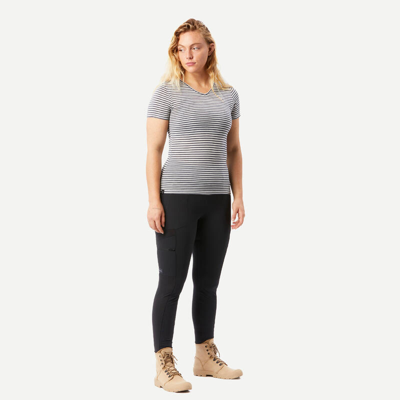 T-shirt de trek voyage manches courtes laine mérinos Femme - TRAVEL 500