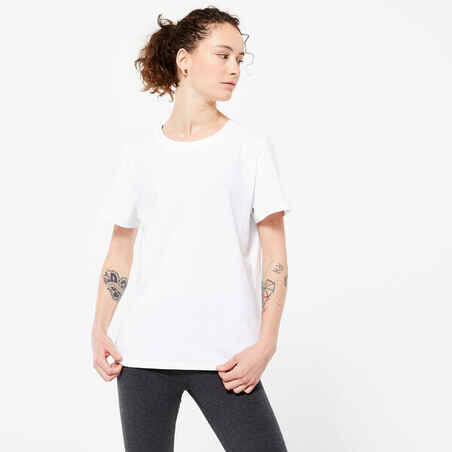 Moteriški kūno rengybos marškinėliai „500 Essentials“, balti