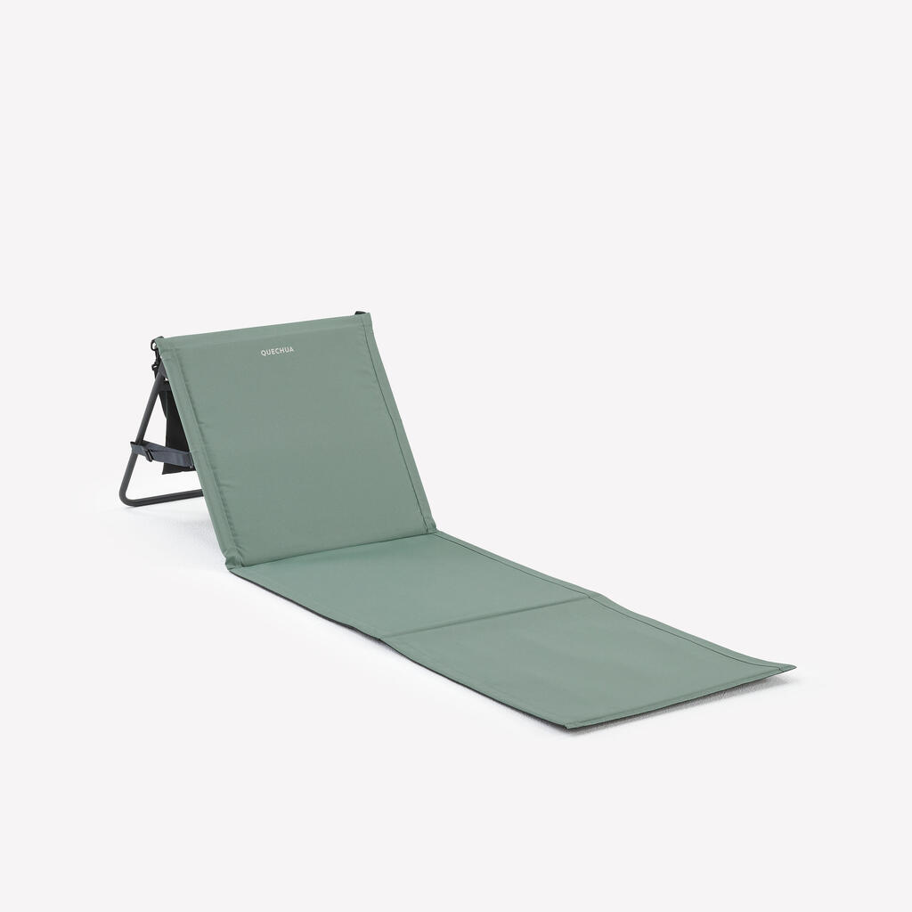 Fold-down camping and beach mat, with reclining backrest