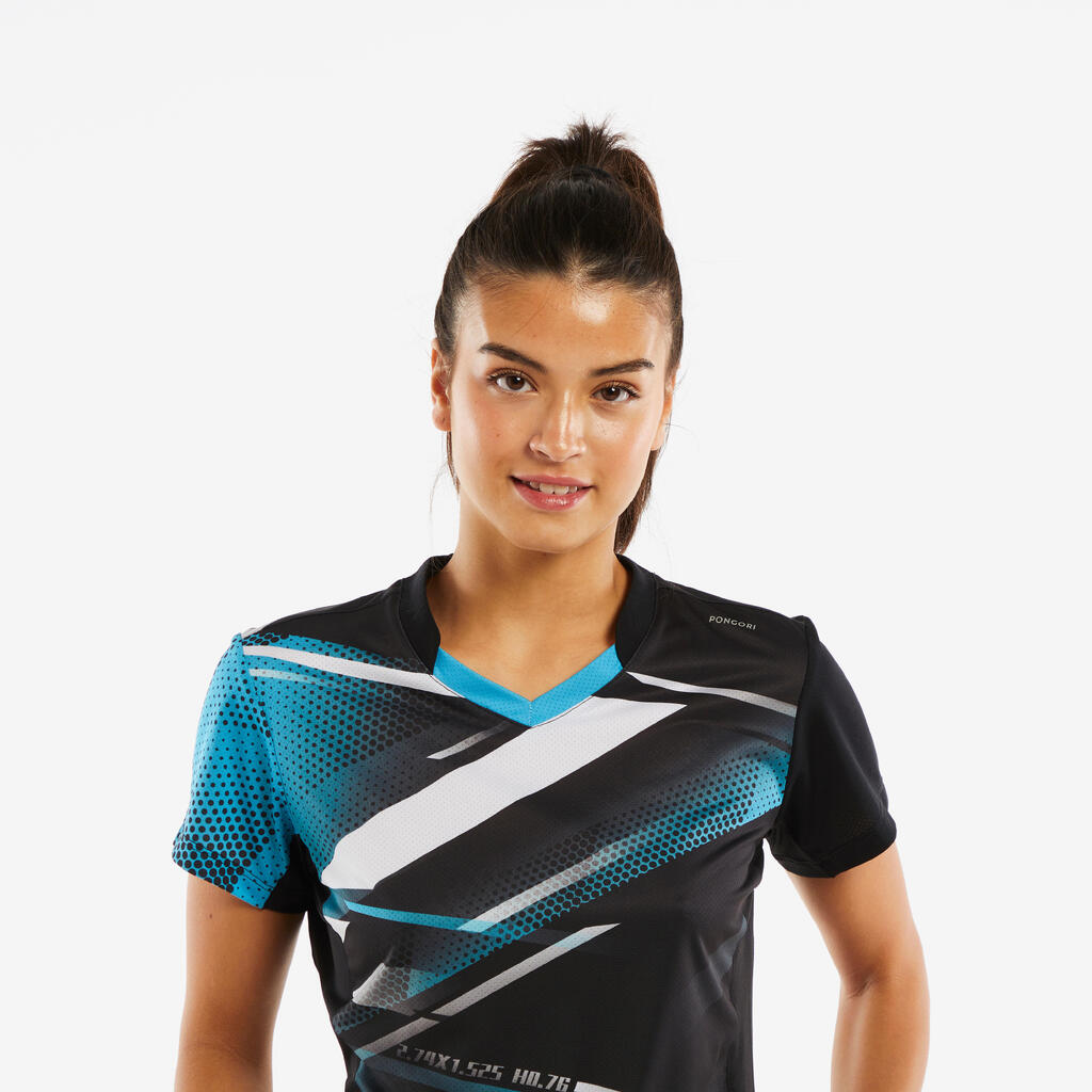 Women's Table Tennis T-Shirt TTP560 - Black/Blue