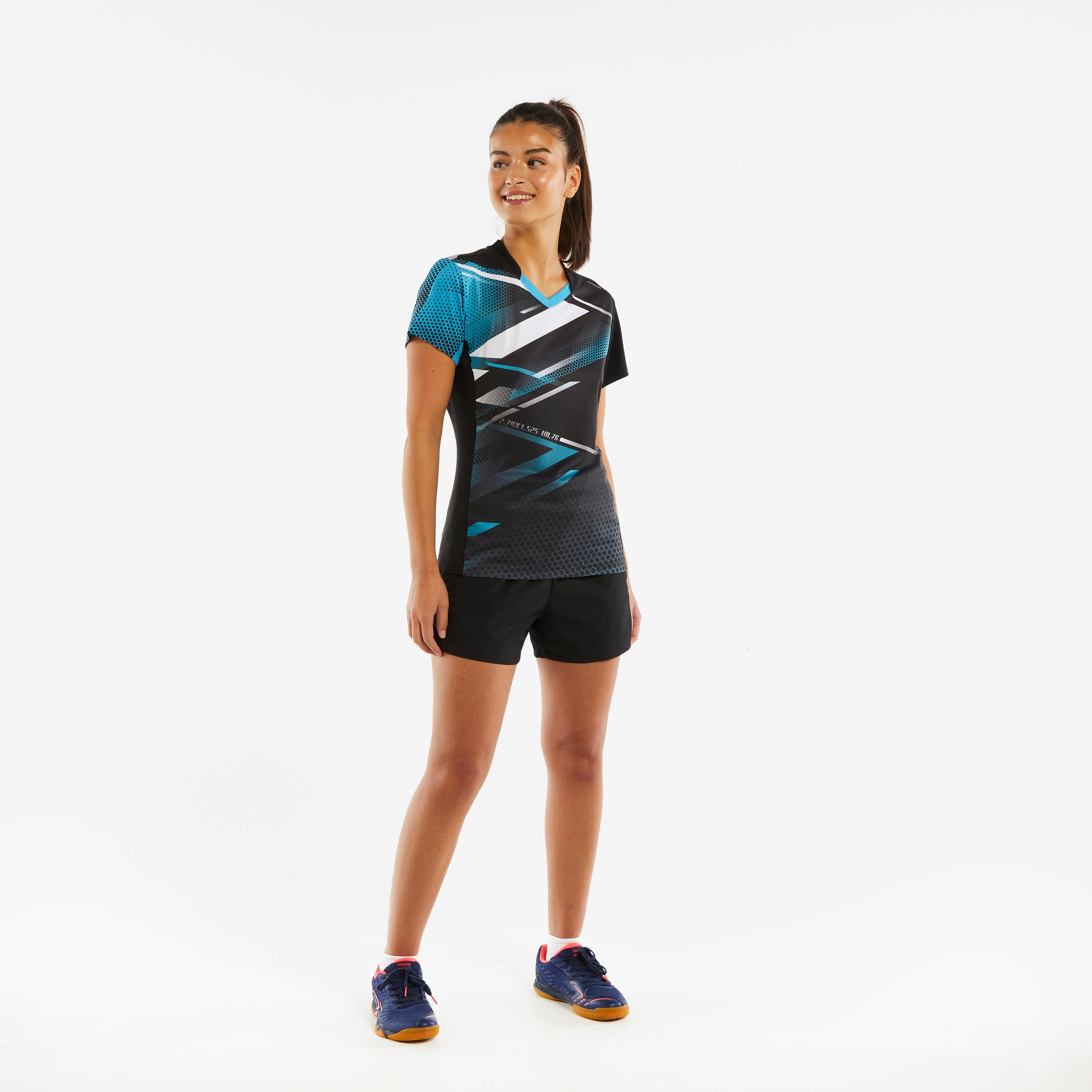 Women's Table Tennis T-Shirt TTP560 - Black/Blue 2/6