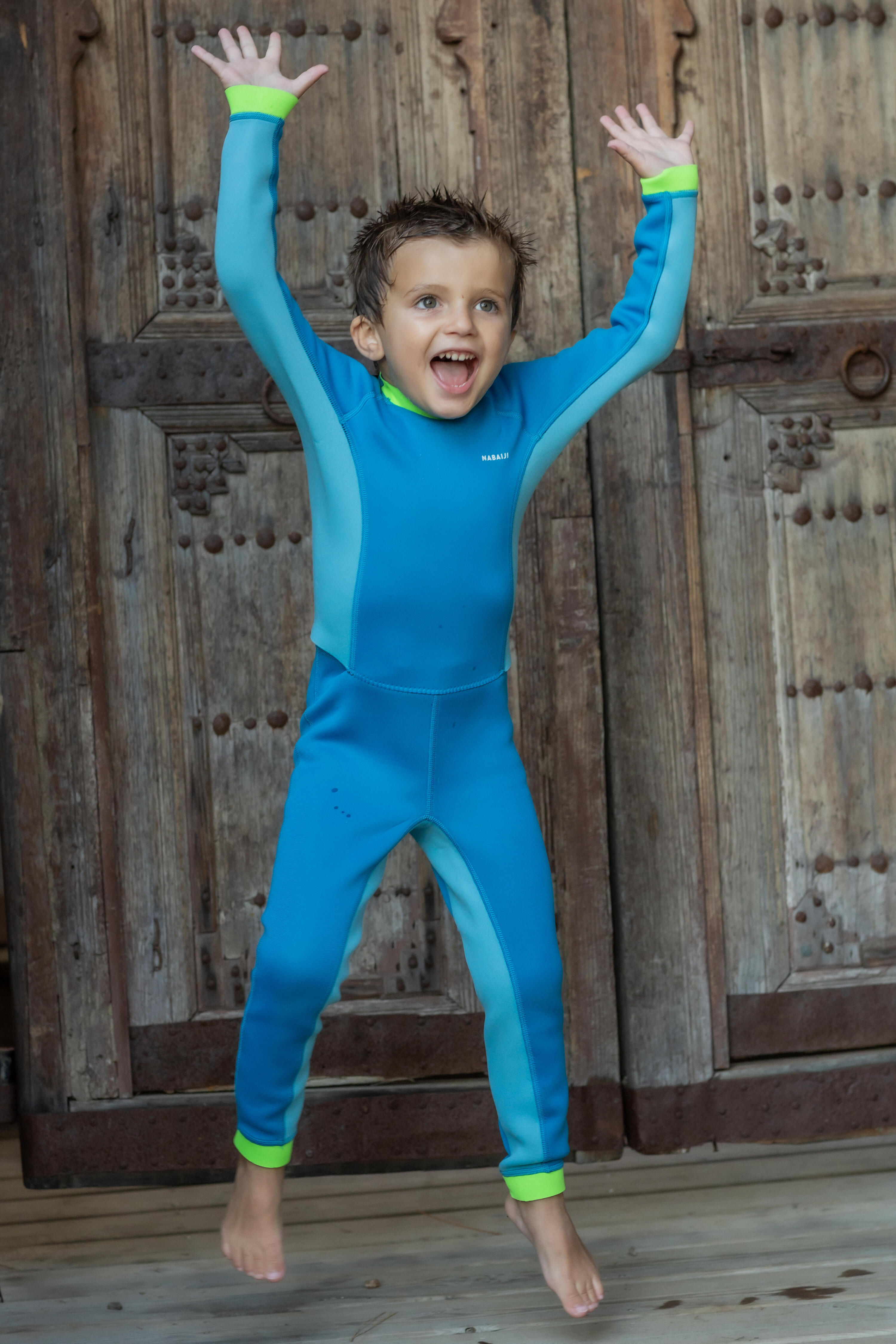 Combinaison de natation en néoprène enfant, ti warm bleu vert 10/10