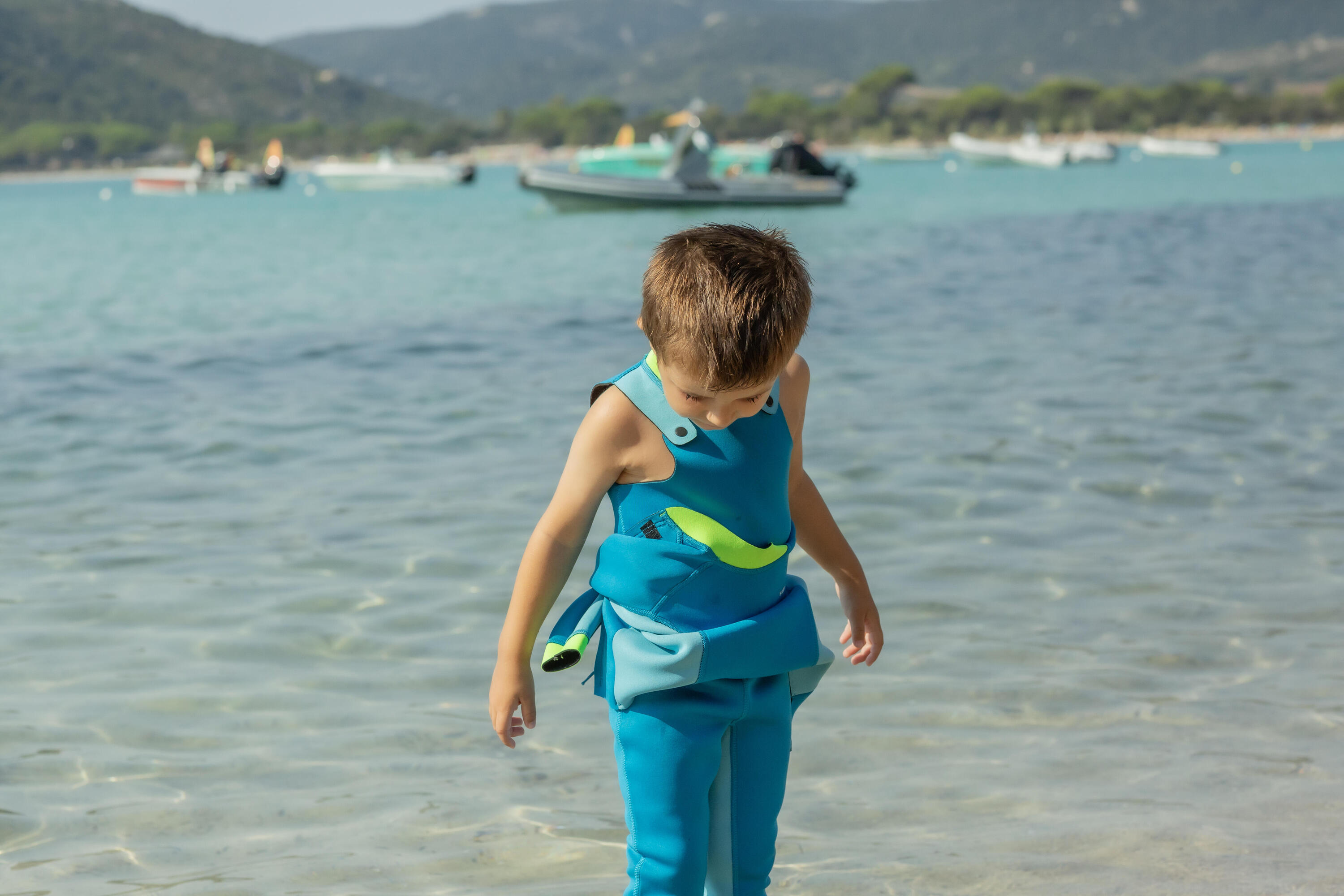 Combinaison de natation en néoprène enfant, ti warm bleu vert 7/10
