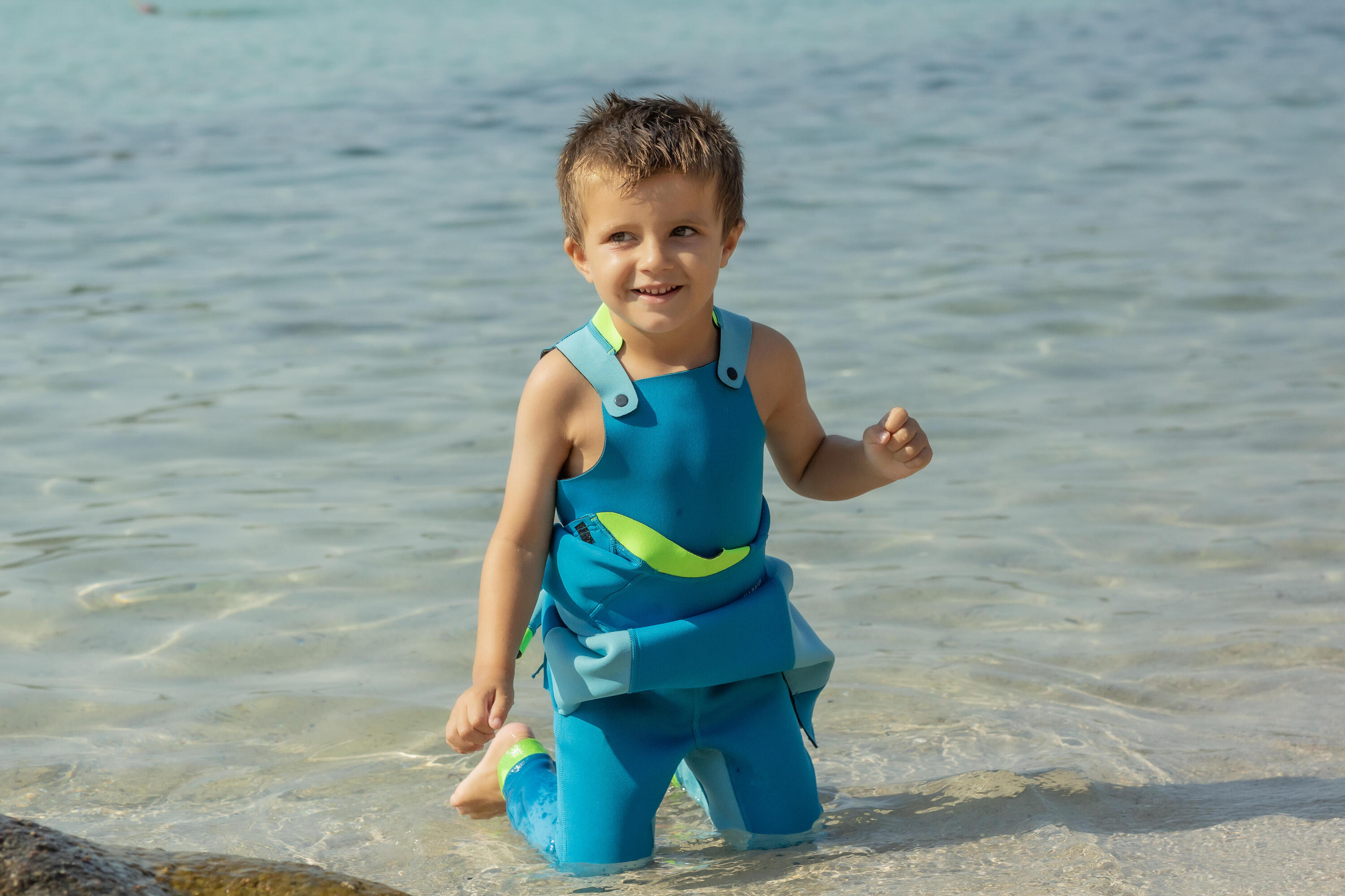 Combinaison de natation en néoprène enfant, ti warm bleu vert 6/10