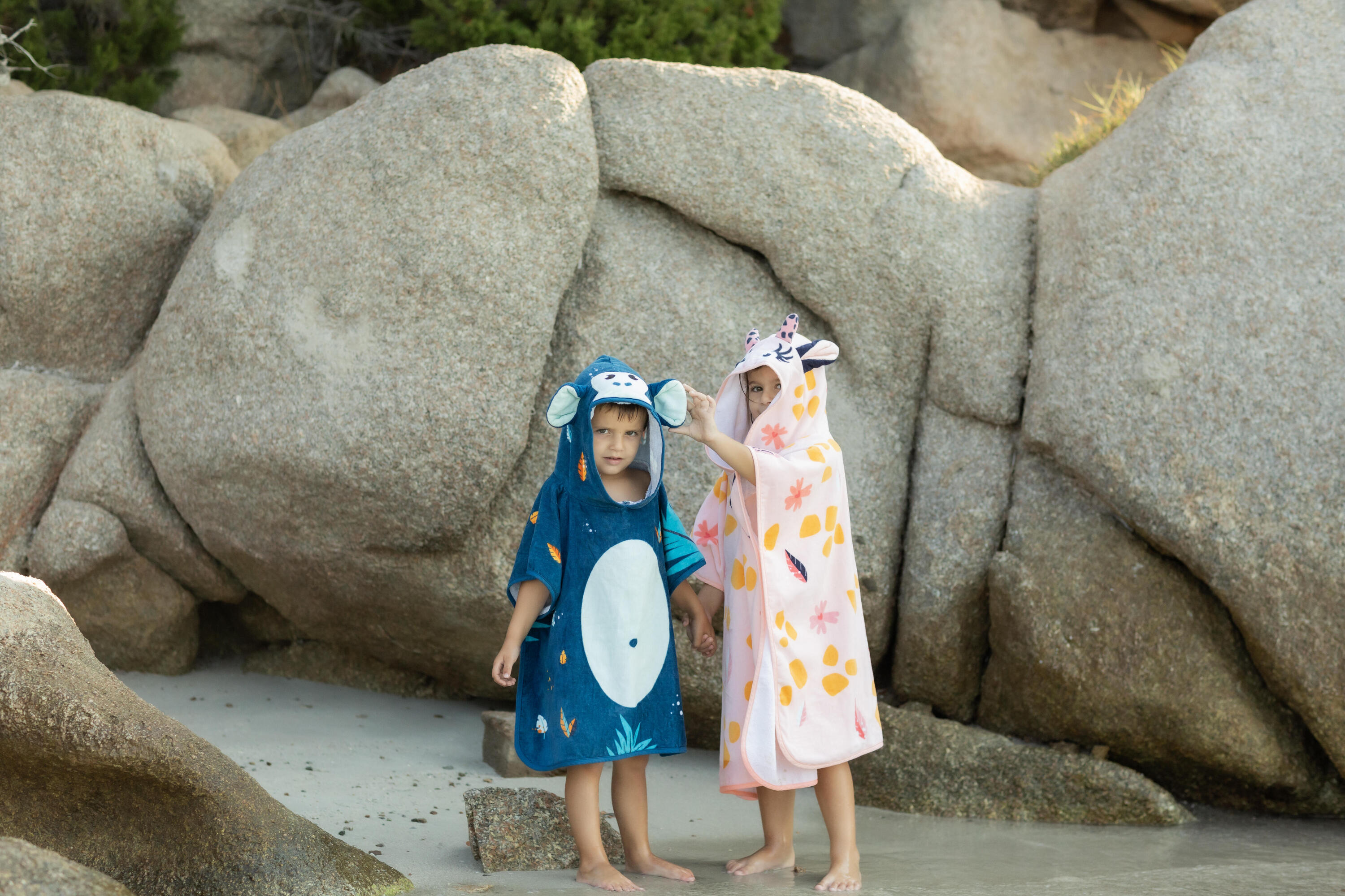 Poncho de Bain Coton Bébé - Singe Bleu Foncé 6/8