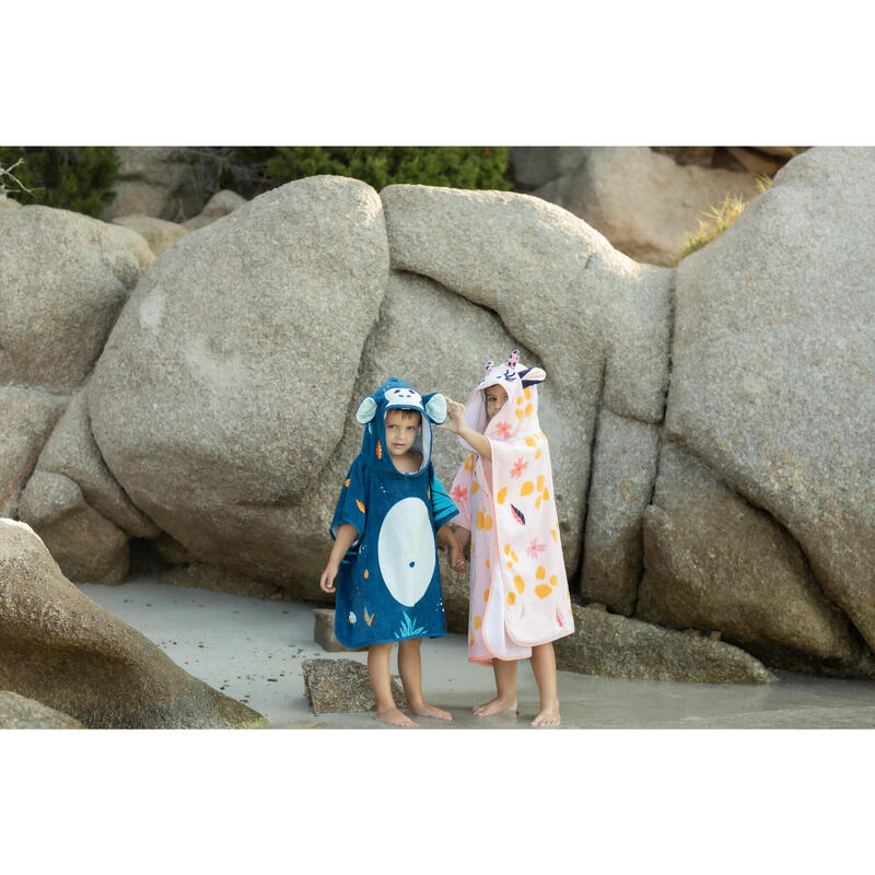 Poncho de Bain Coton Bébé - Singe Bleu Foncé