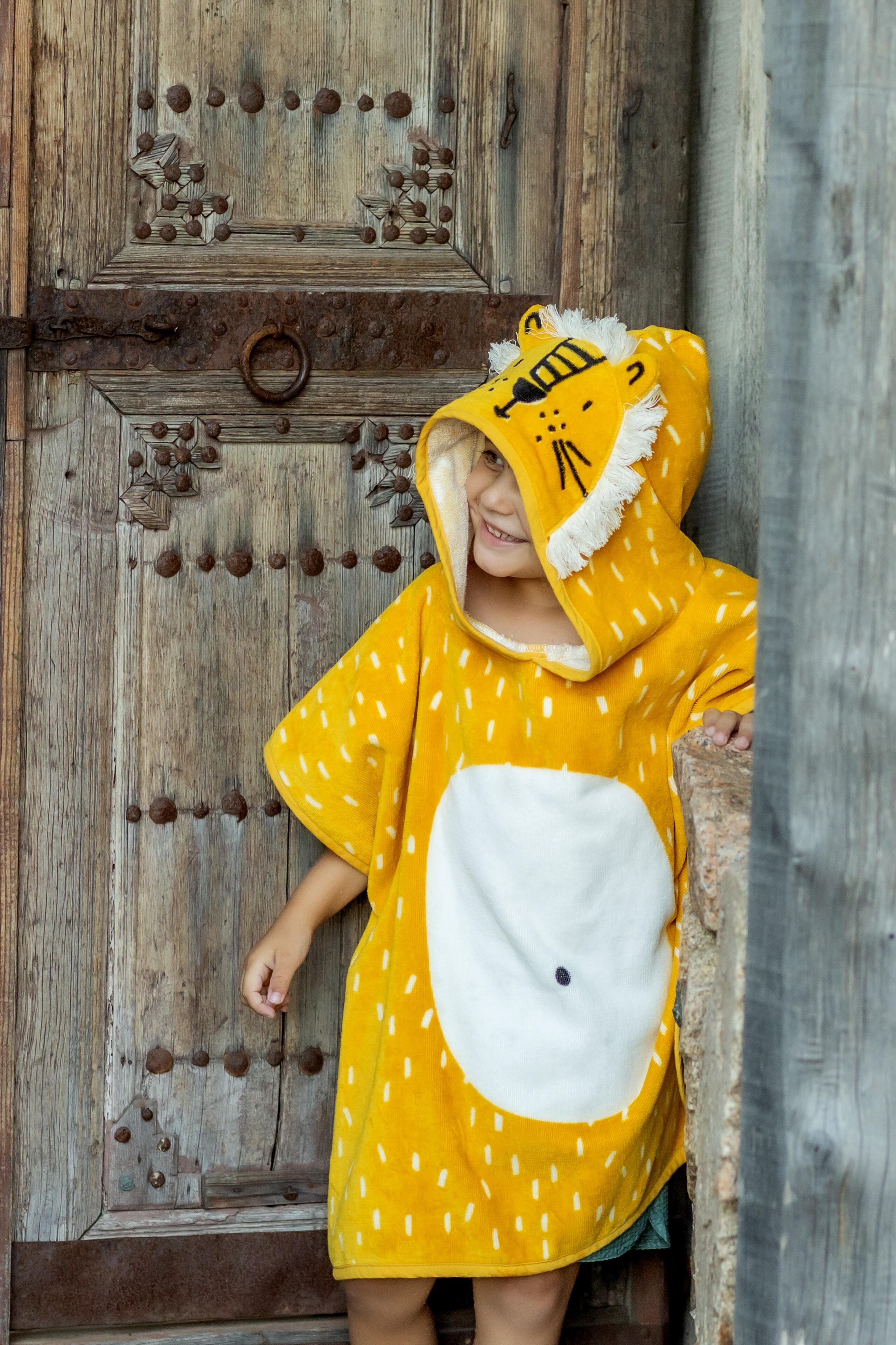Babies’ Cotton Bath Poncho, Lion - DECATHLON