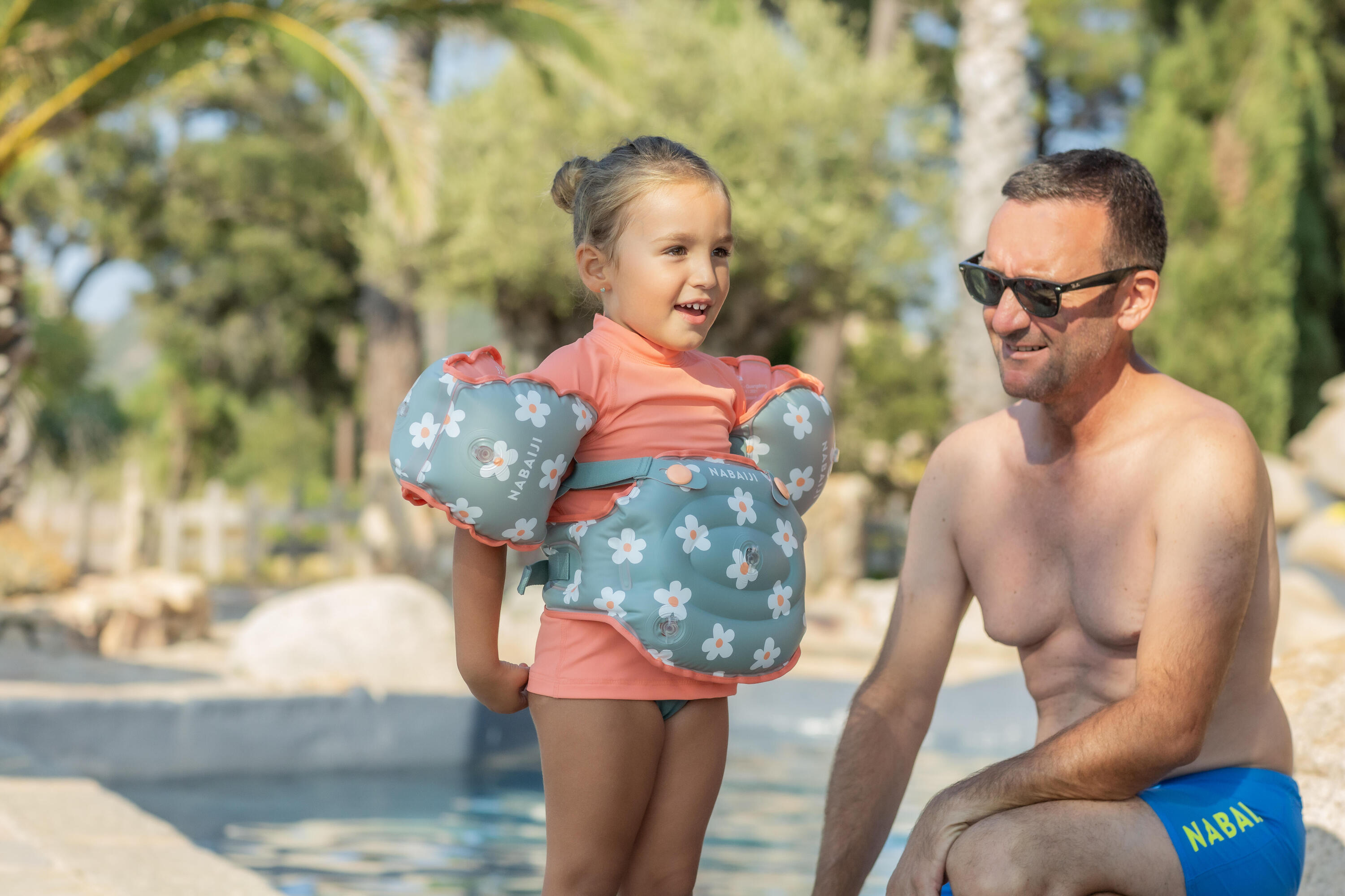 Brassards De Piscine Evolutif Enfant - Tiswim print fleurs kaki 16/19