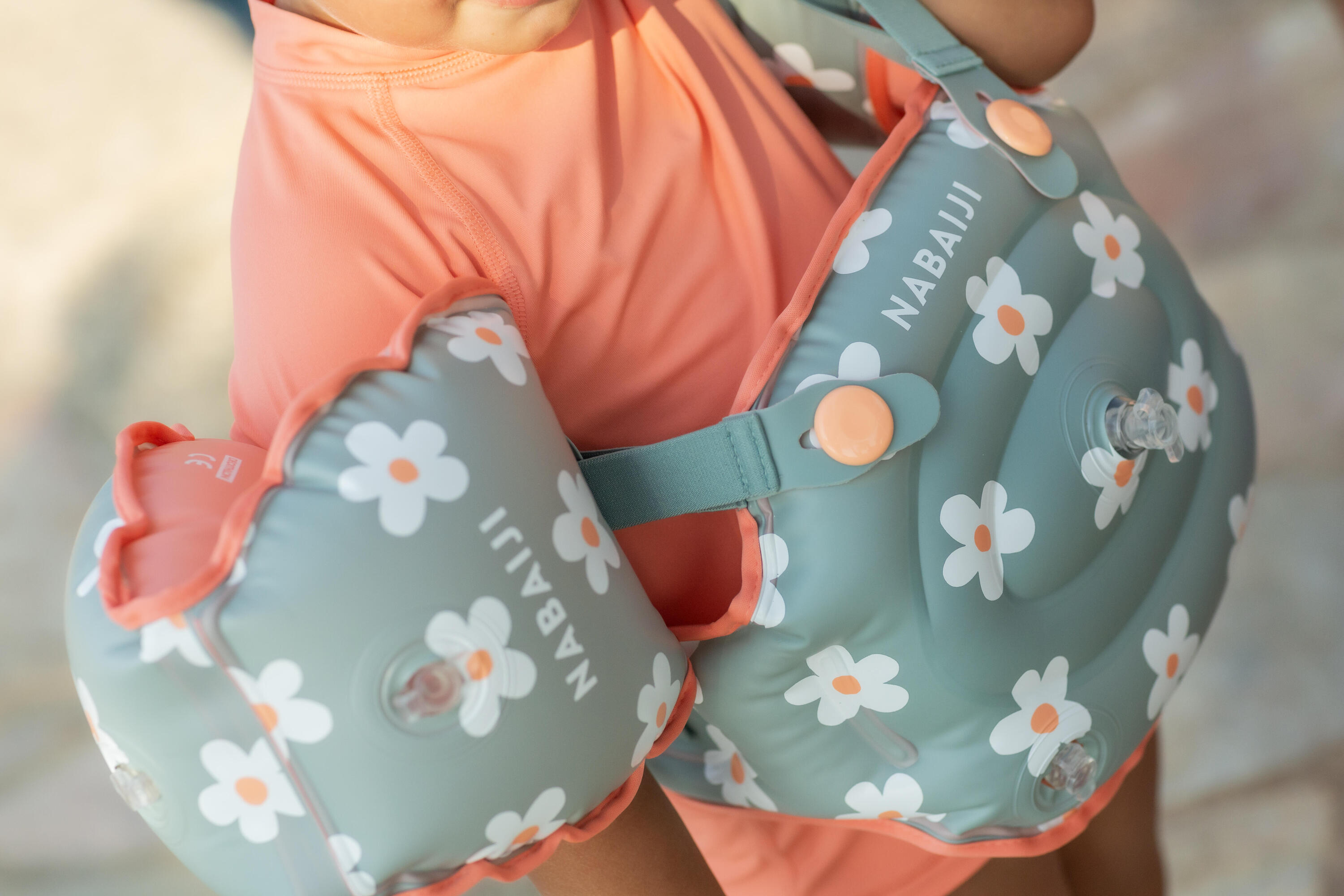Brassards De Piscine Evolutif Enfant - Tiswim print fleurs kaki 15/19