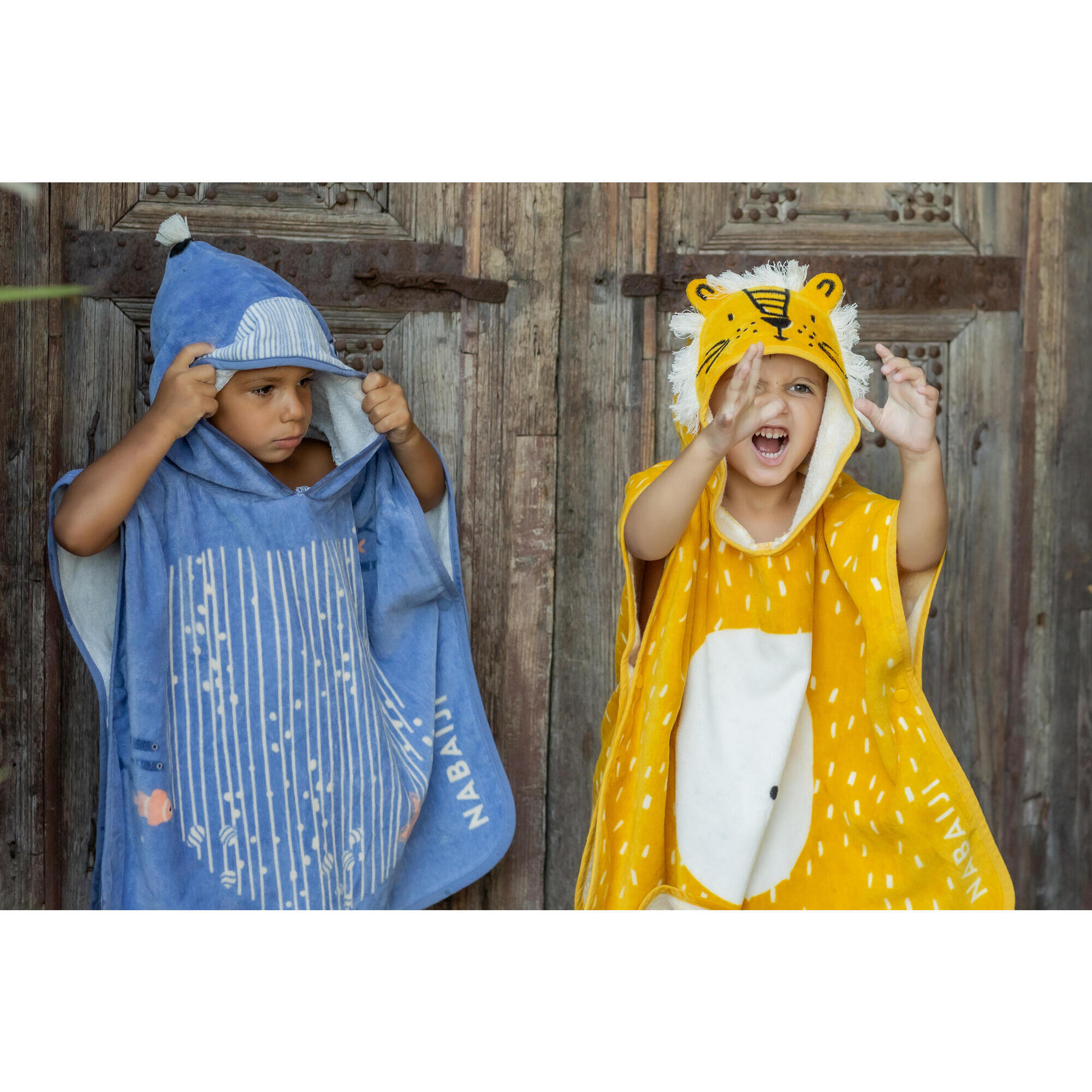 Poncho da bagno in cotone per neonati - Blu balena