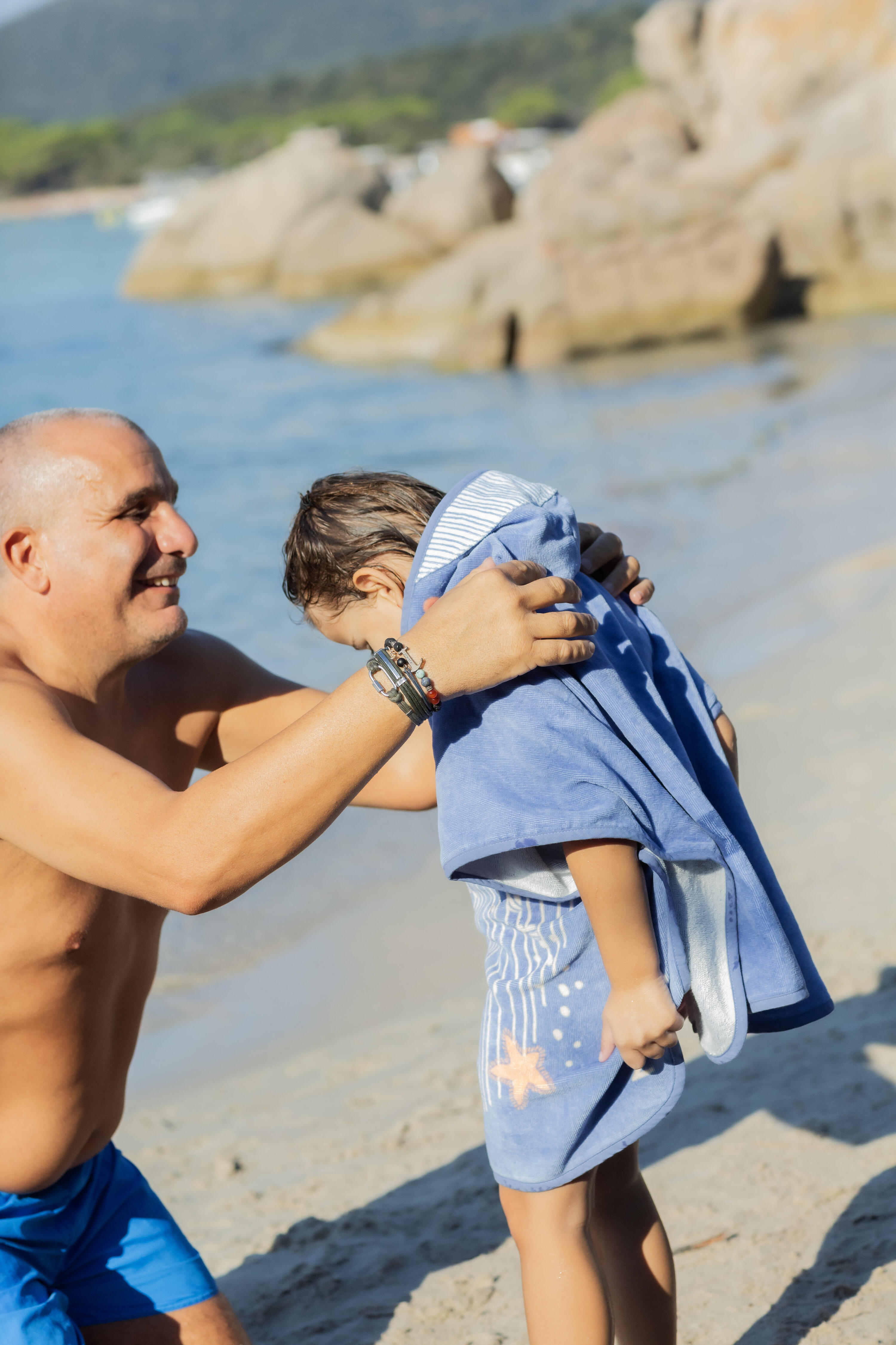 Poncho de bain coton bébé - baleine bleu 12/18
