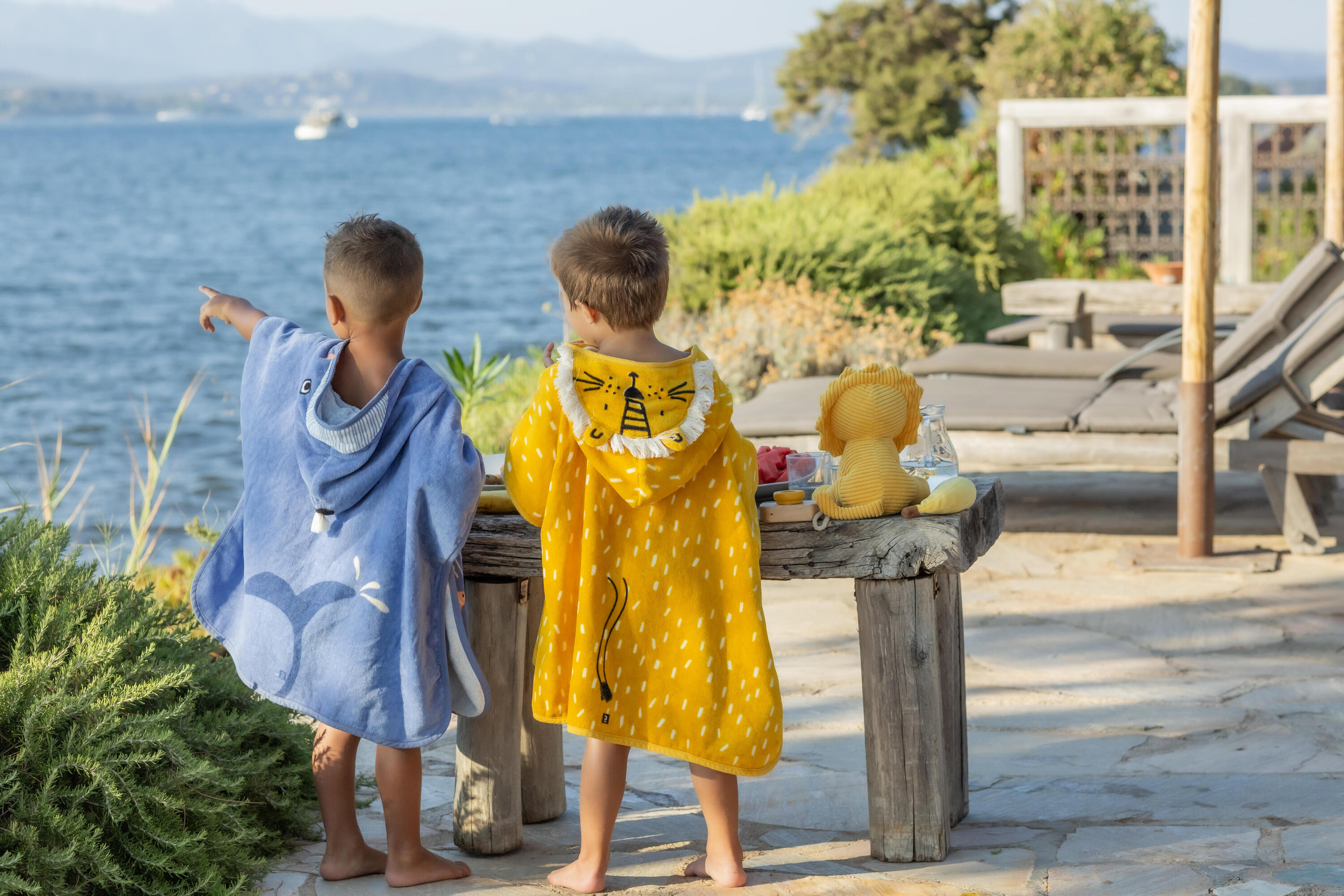 Poncho de bain coton bébé - baleine bleu 9/18